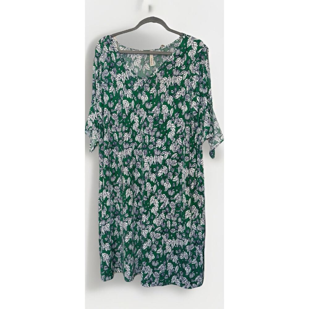 Gilli Dress Green Leaves Floral Size 3x Tied Sleeves Summer Beach Casual Dress